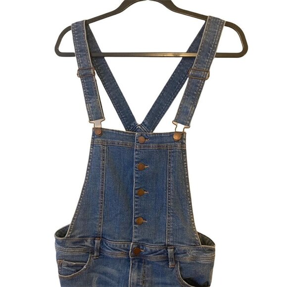 Denim Overalls Bib Stone Wash Blue Destroyed Distressed Button TINSLETOWN Medium - Picture 3 of 12